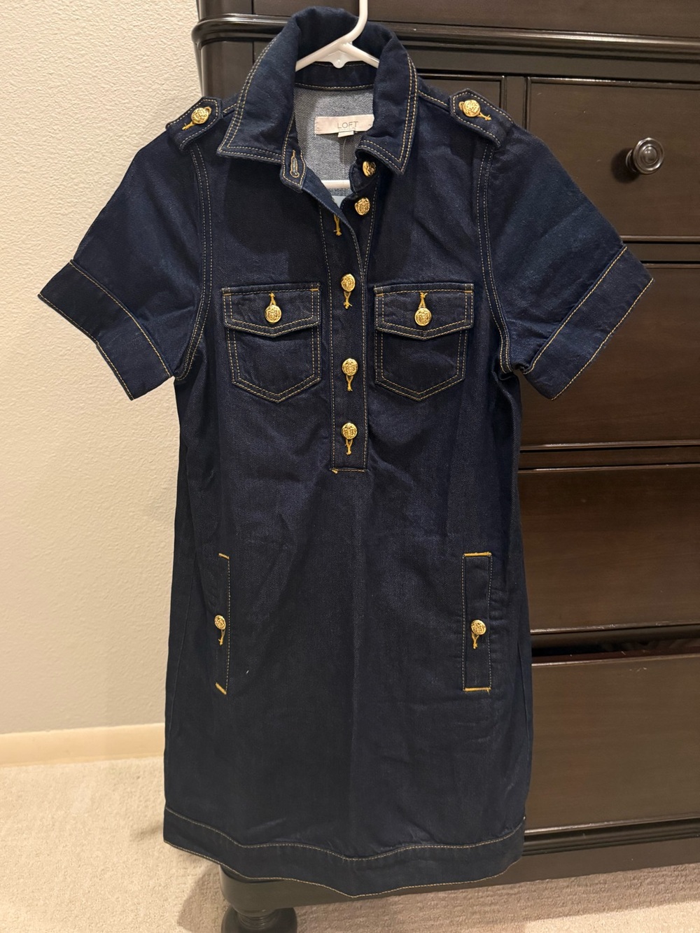LOFT Women’s Denim Shirt Dress with Gold Buttons
